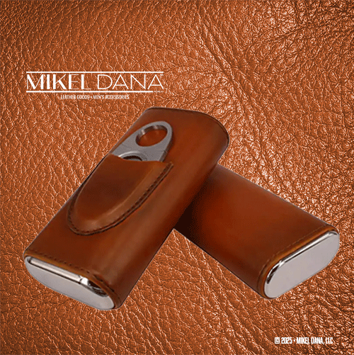 Leather & Stainless Steel Cigar Case & Cutter